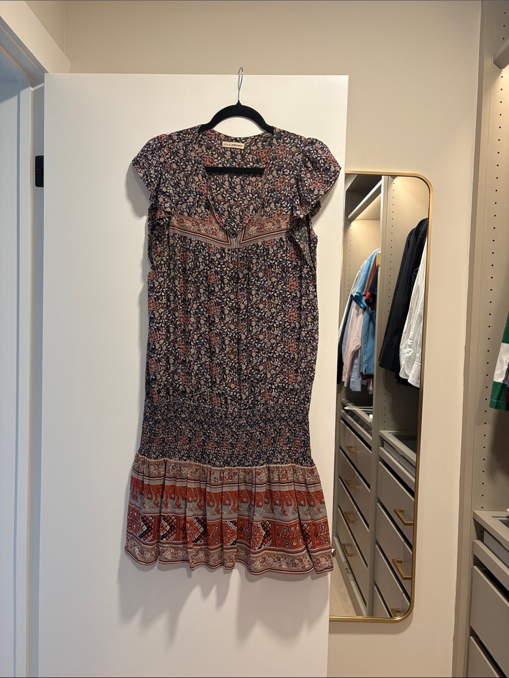 Ulla Johnson Silk Navy and Rust Floral Tiered Mini Dress